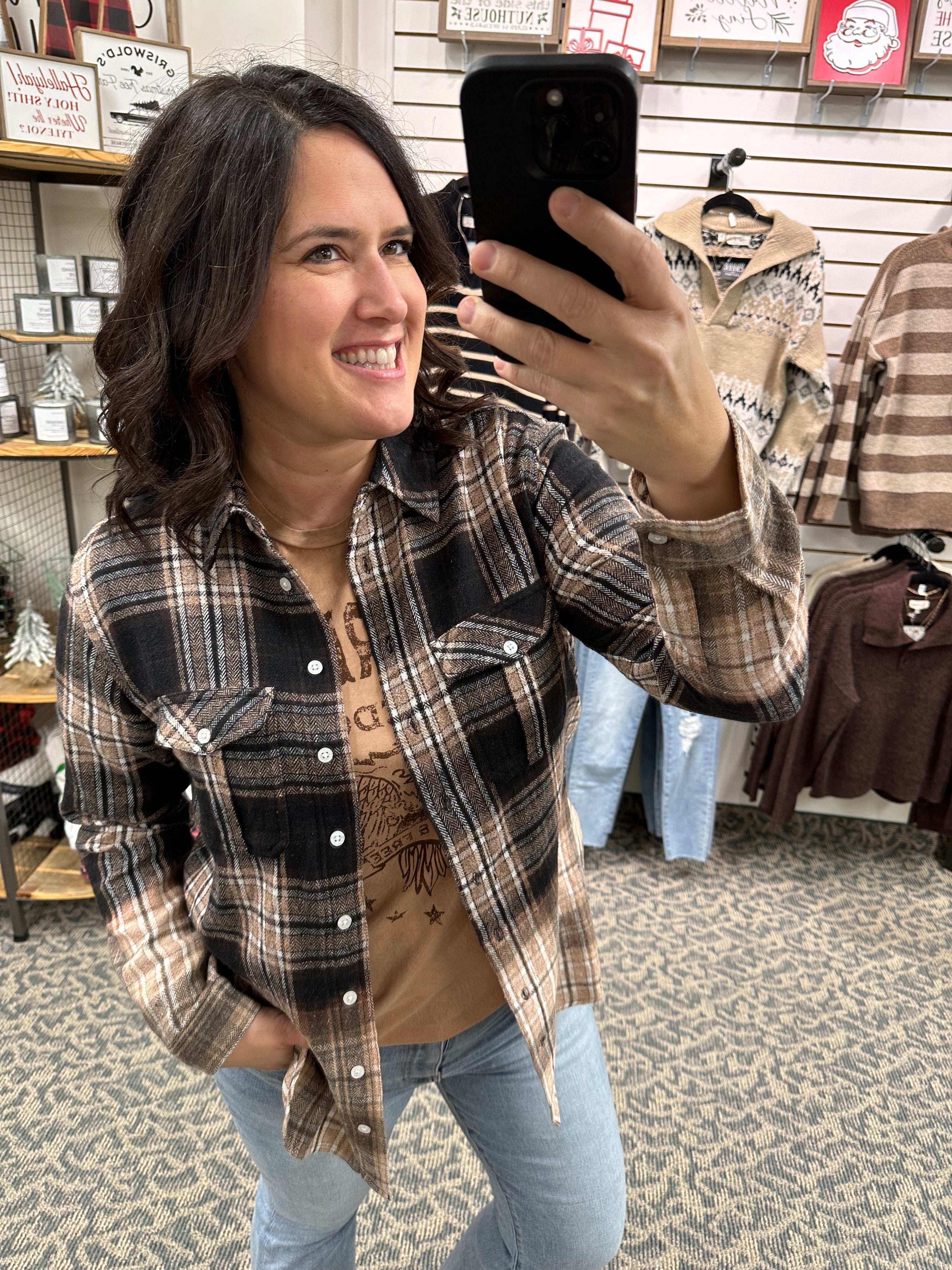 Cream Brown Black Marlee Plaid Tops - Button Ups PANACHE