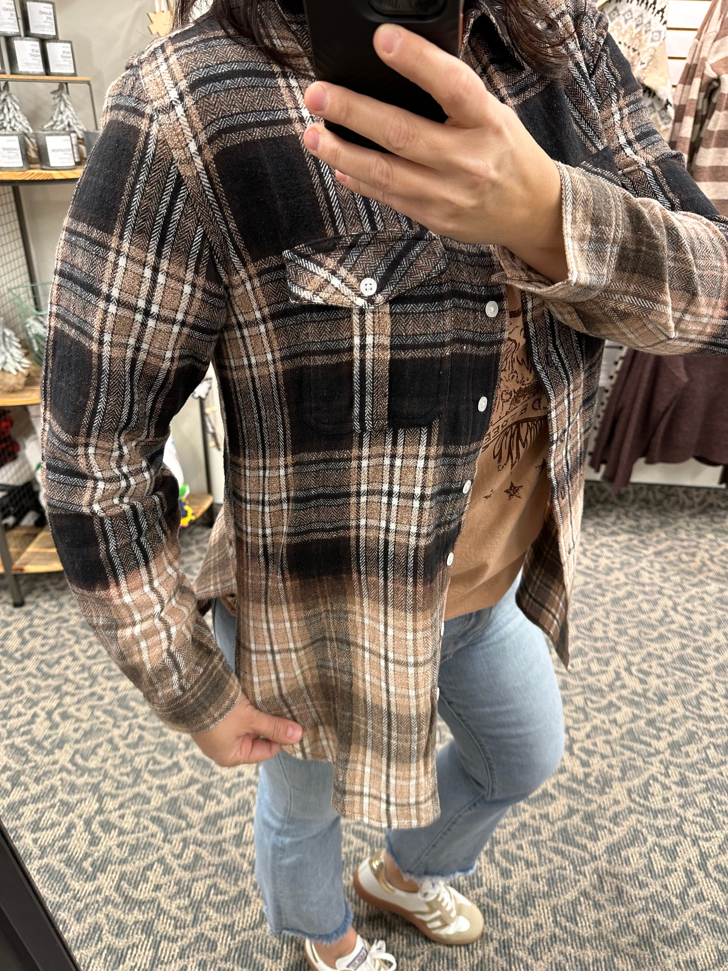 Cream Brown Black Marlee Plaid Tops - Button Ups PANACHE