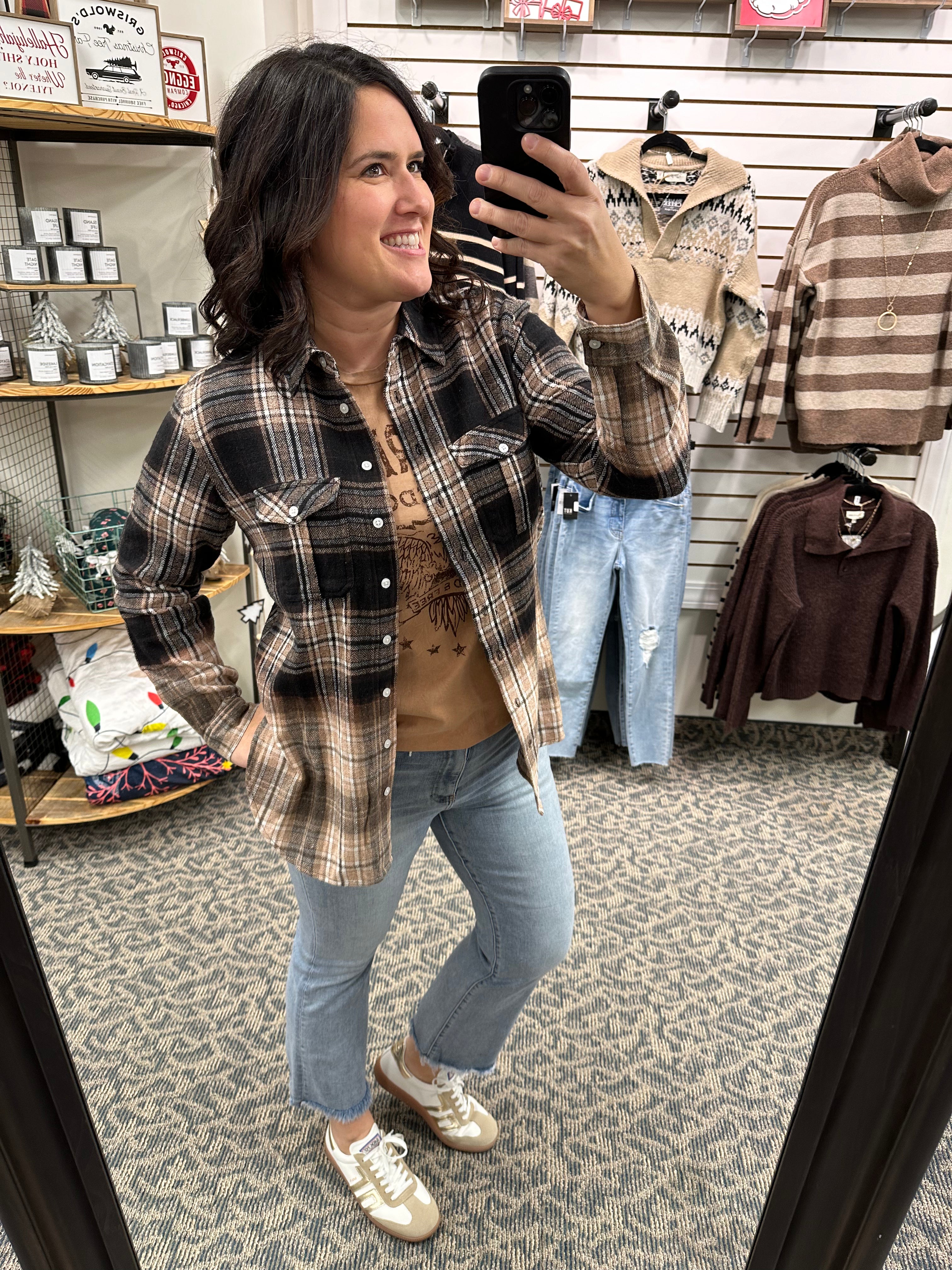 Cream Brown Black Marlee Plaid Tops - Button Ups PANACHE