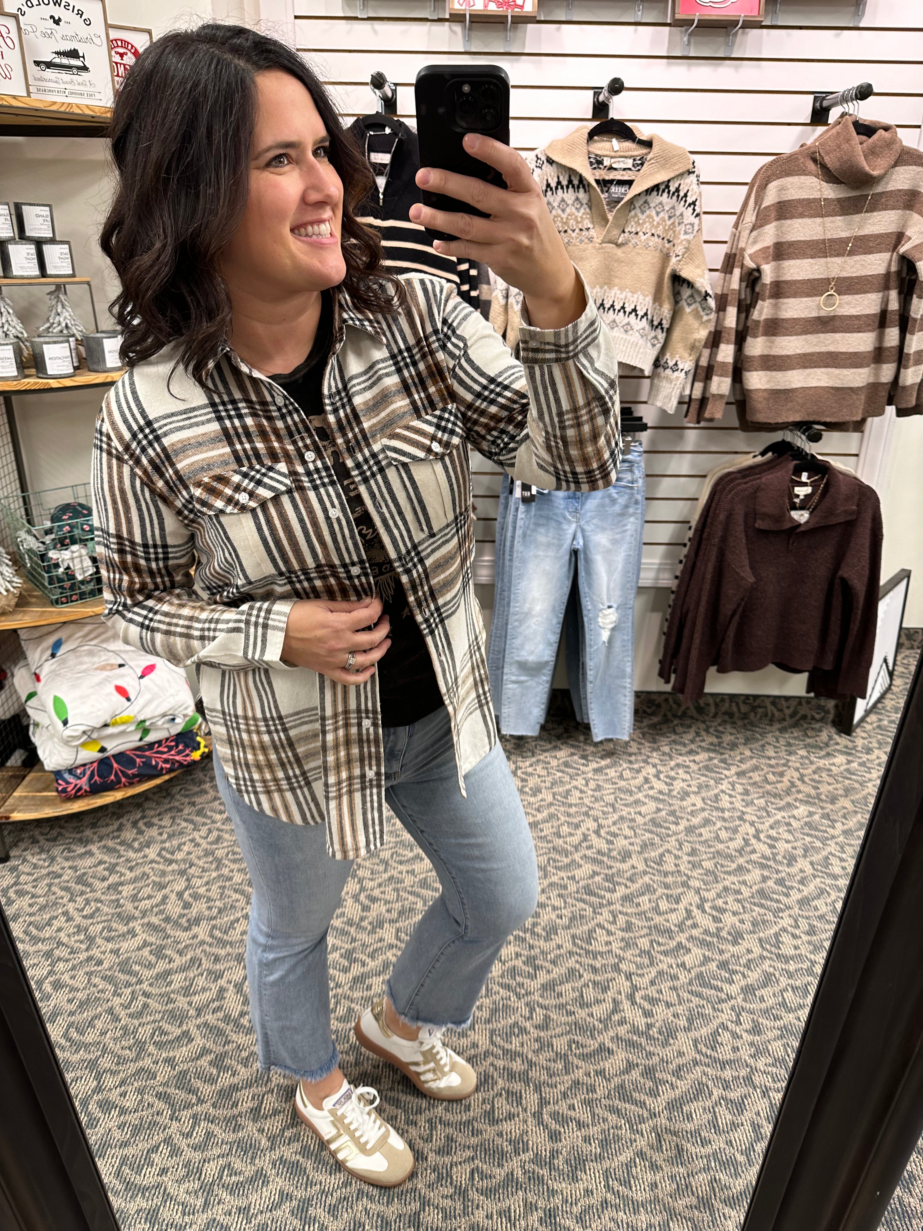 Black Brown White Marlee Plaid Tops - Button Ups PANACHE