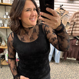 Black Lace Long Sleeve w/thumbholes Tops- Blouses HEM & THREAD