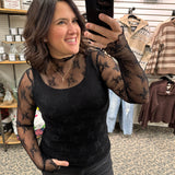 Black Lace Long Sleeve w/thumbholes Tops- Blouses HEM & THREAD