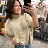 Taupe High Neck Sweater Poncho Top - Sweater WISHLIST