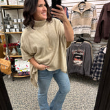 Taupe High Neck Sweater Poncho Top - Sweater WISHLIST