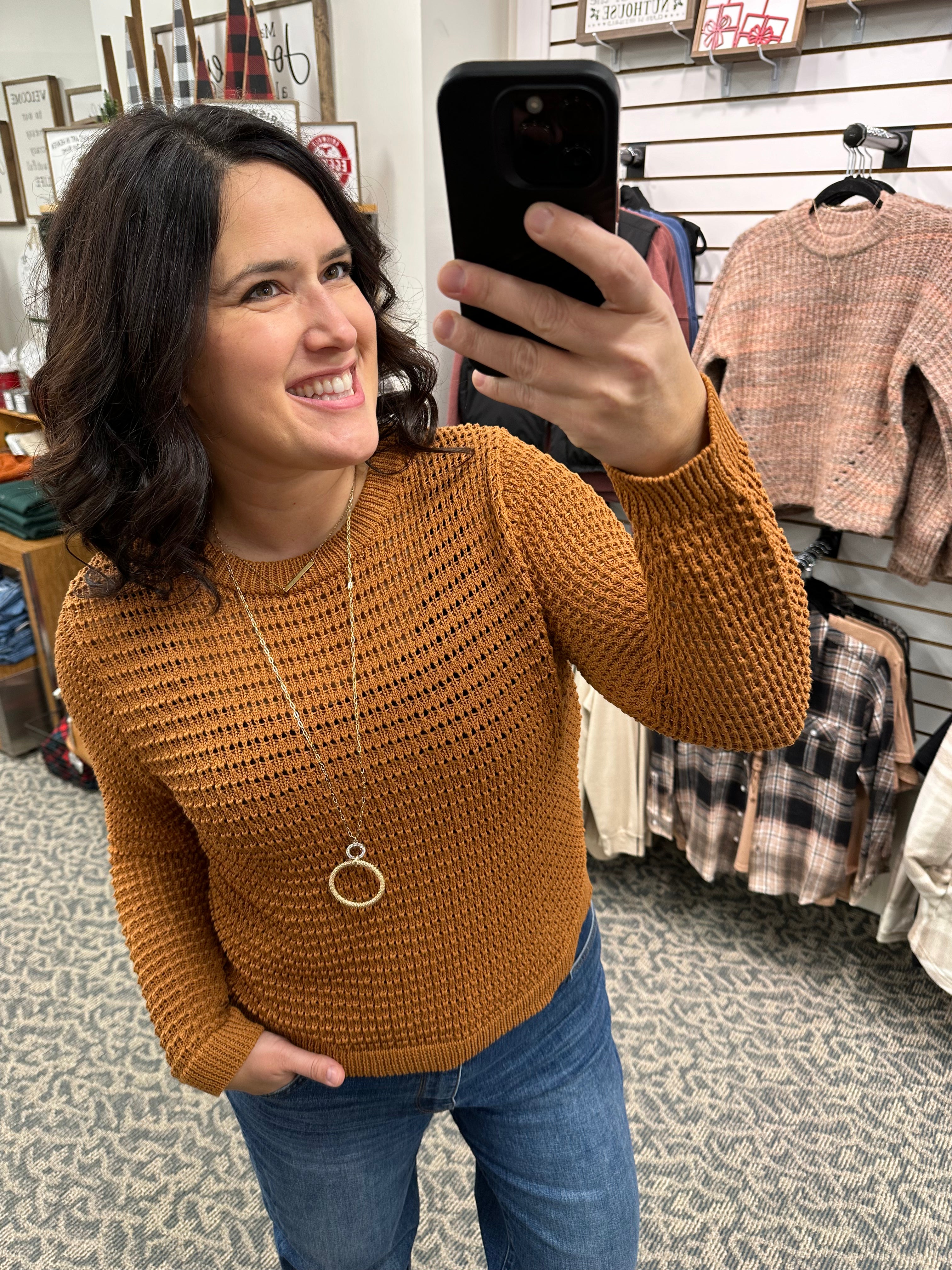 Cinnamon Cosmo Crochet Sweater Top - Sweater KUT FROM THE KLOTH