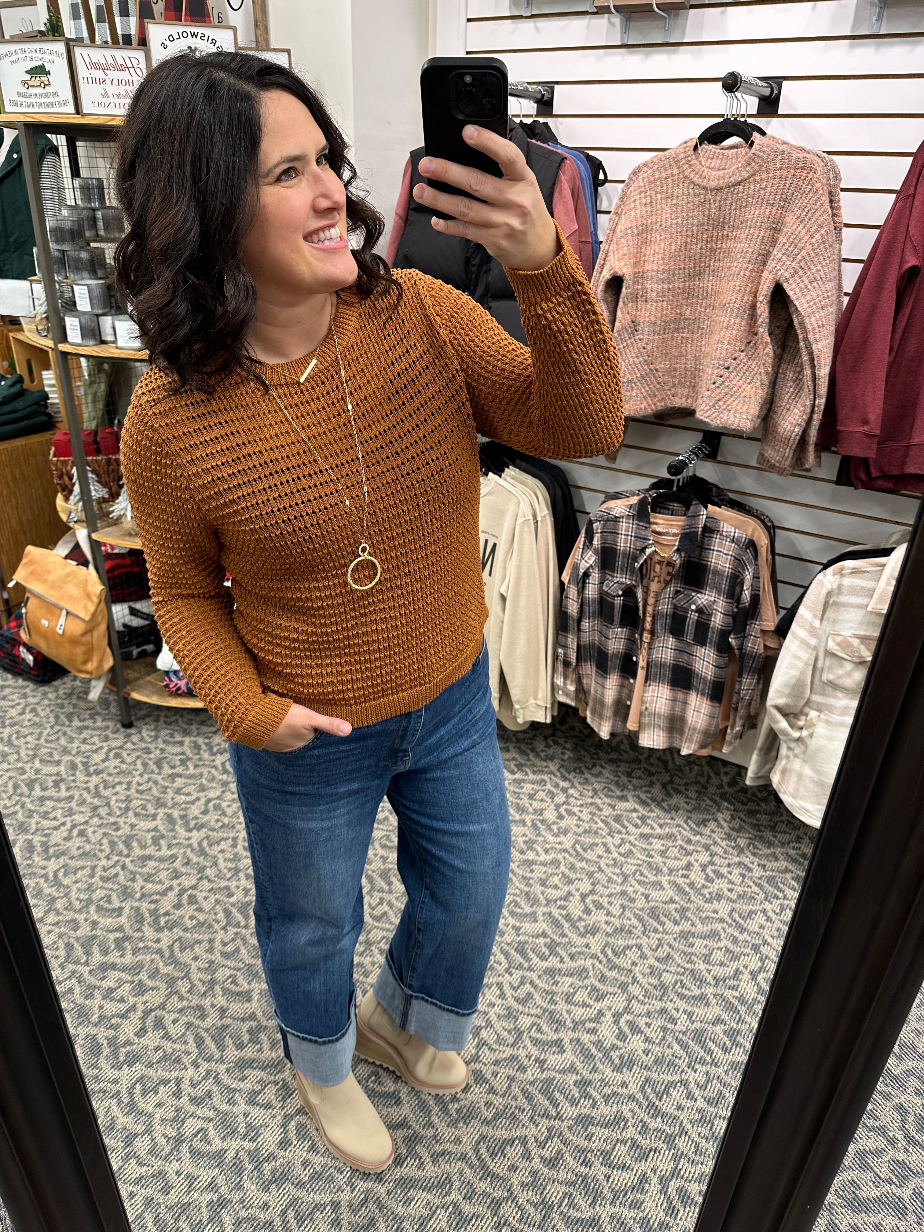 Cinnamon Cosmo Crochet Sweater Top - Sweater KUT FROM THE KLOTH