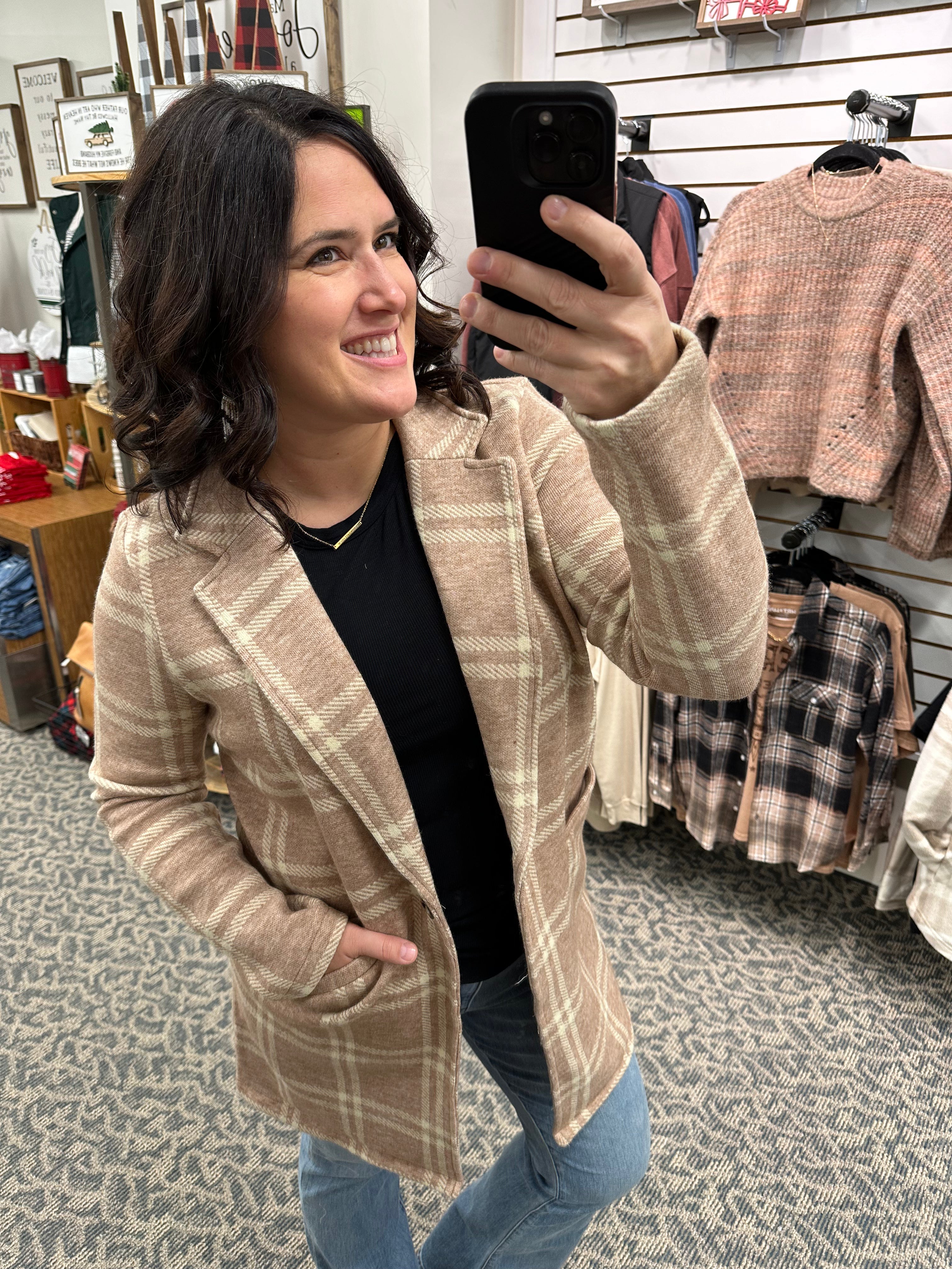 Kenzie Coat Beige Ivory Plaid Outerwear- Jackets THREAD & SUPPLY