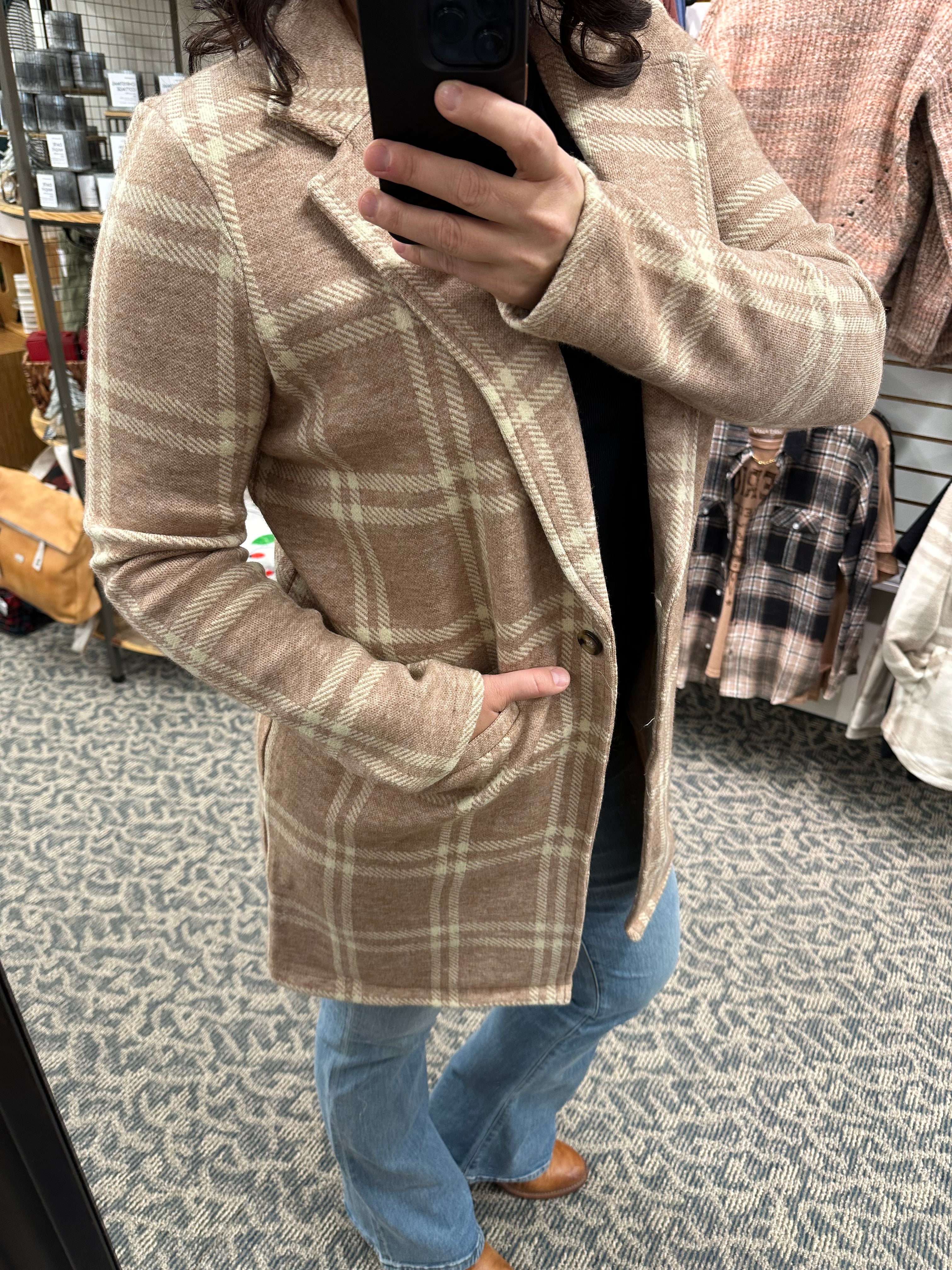 Kenzie Coat Beige Ivory Plaid Outerwear- Jackets THREAD & SUPPLY
