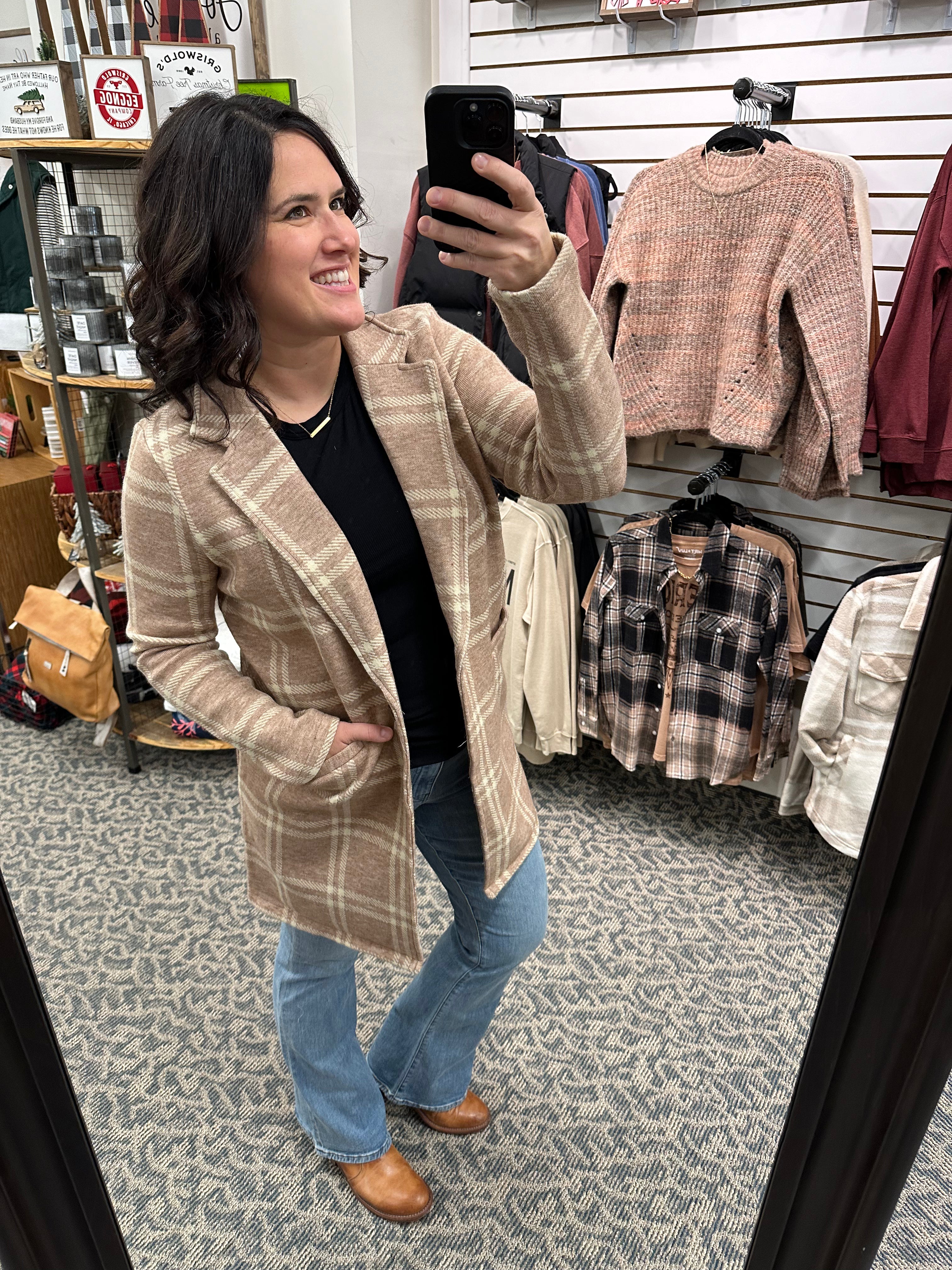 Kenzie Coat Beige Ivory Plaid Outerwear- Jackets THREAD & SUPPLY