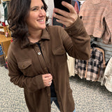 Brown Long Fleece Shacket Outerwear- Jackets HEM & THREAD