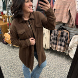 Brown Long Fleece Shacket Outerwear- Jackets HEM & THREAD