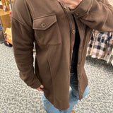 Brown Long Fleece Shacket Outerwear- Jackets HEM & THREAD