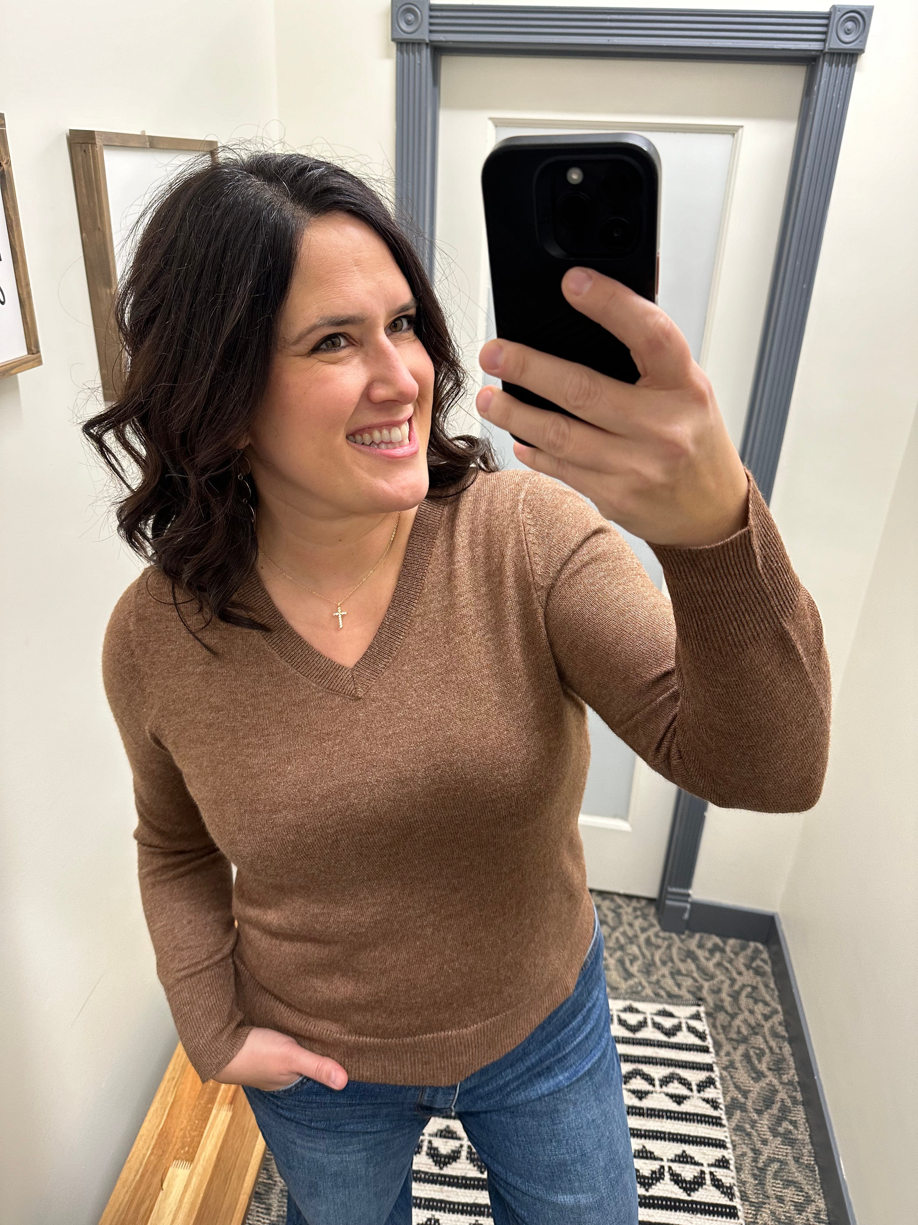 Brown V-neck Sweater Top - Sweater STACCATO