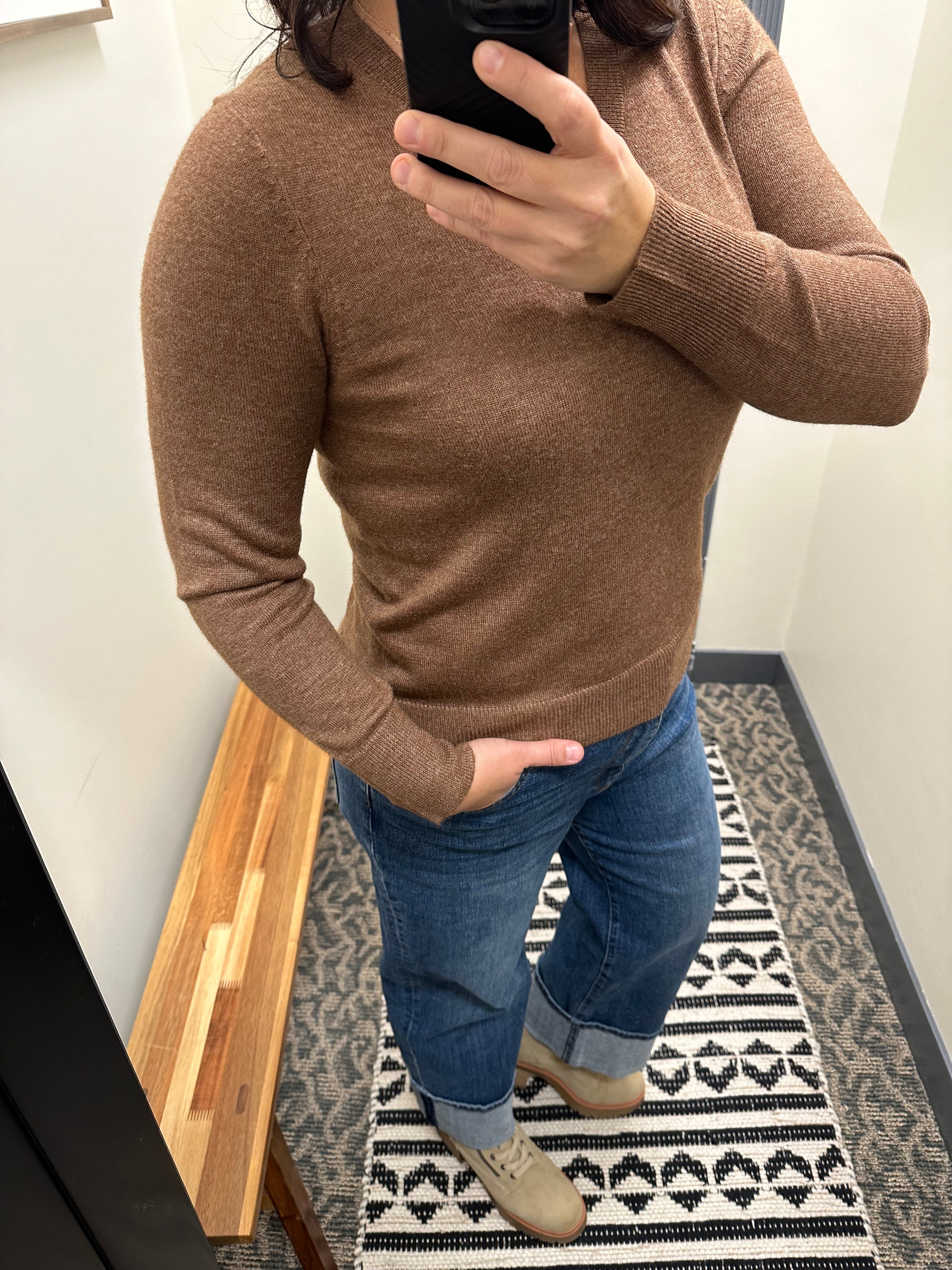 Brown V-neck Sweater Top - Sweater STACCATO