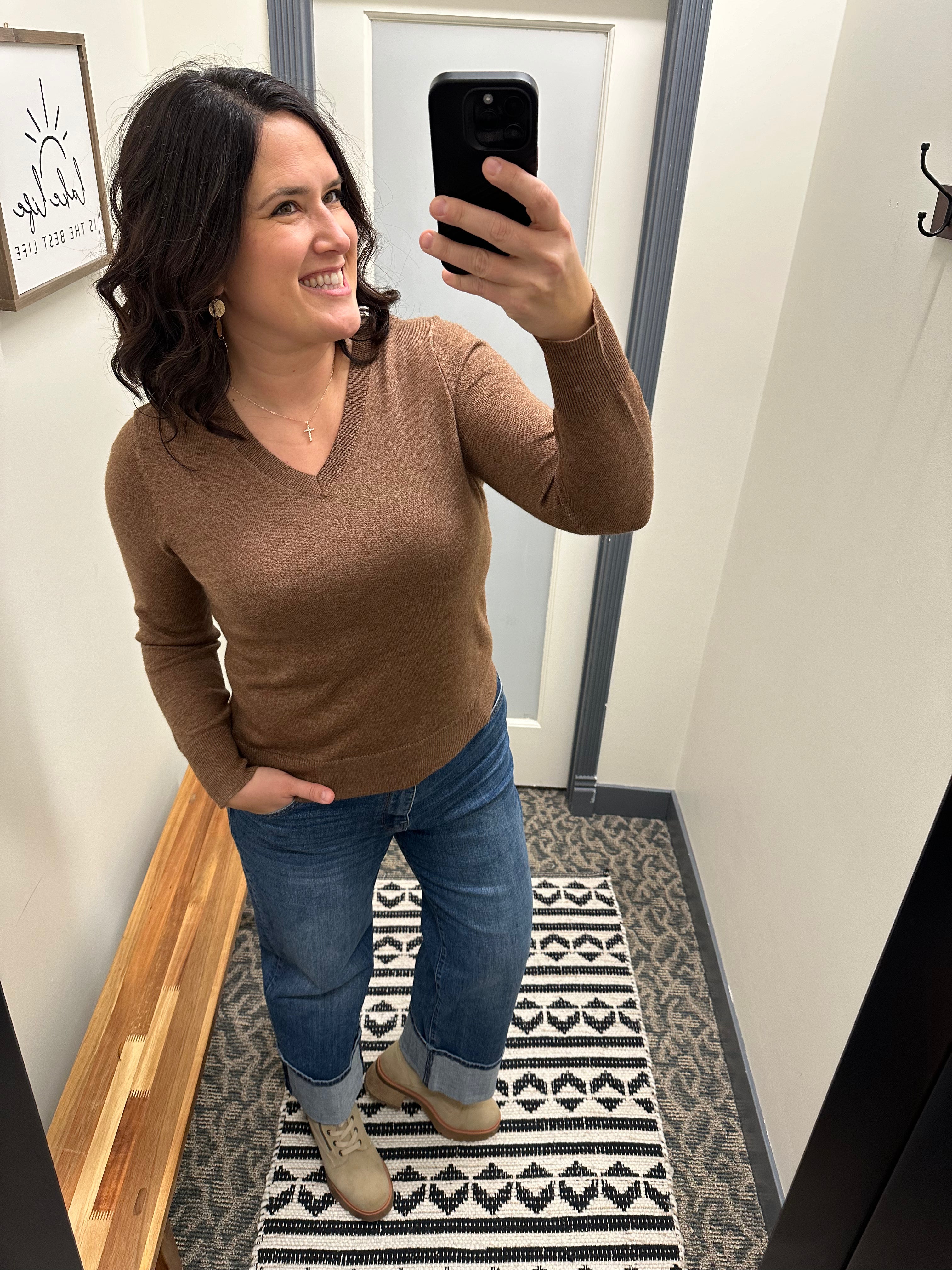 Brown V-neck Sweater Top - Sweater STACCATO