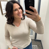 Oatmeal V-neck Sweater Top - Sweater STACCATO