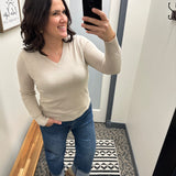 Oatmeal V-neck Sweater Top - Sweater STACCATO