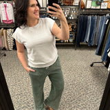 Distressed Mineral Washed Dark Basil Pants Bottoms - Pants MONO B