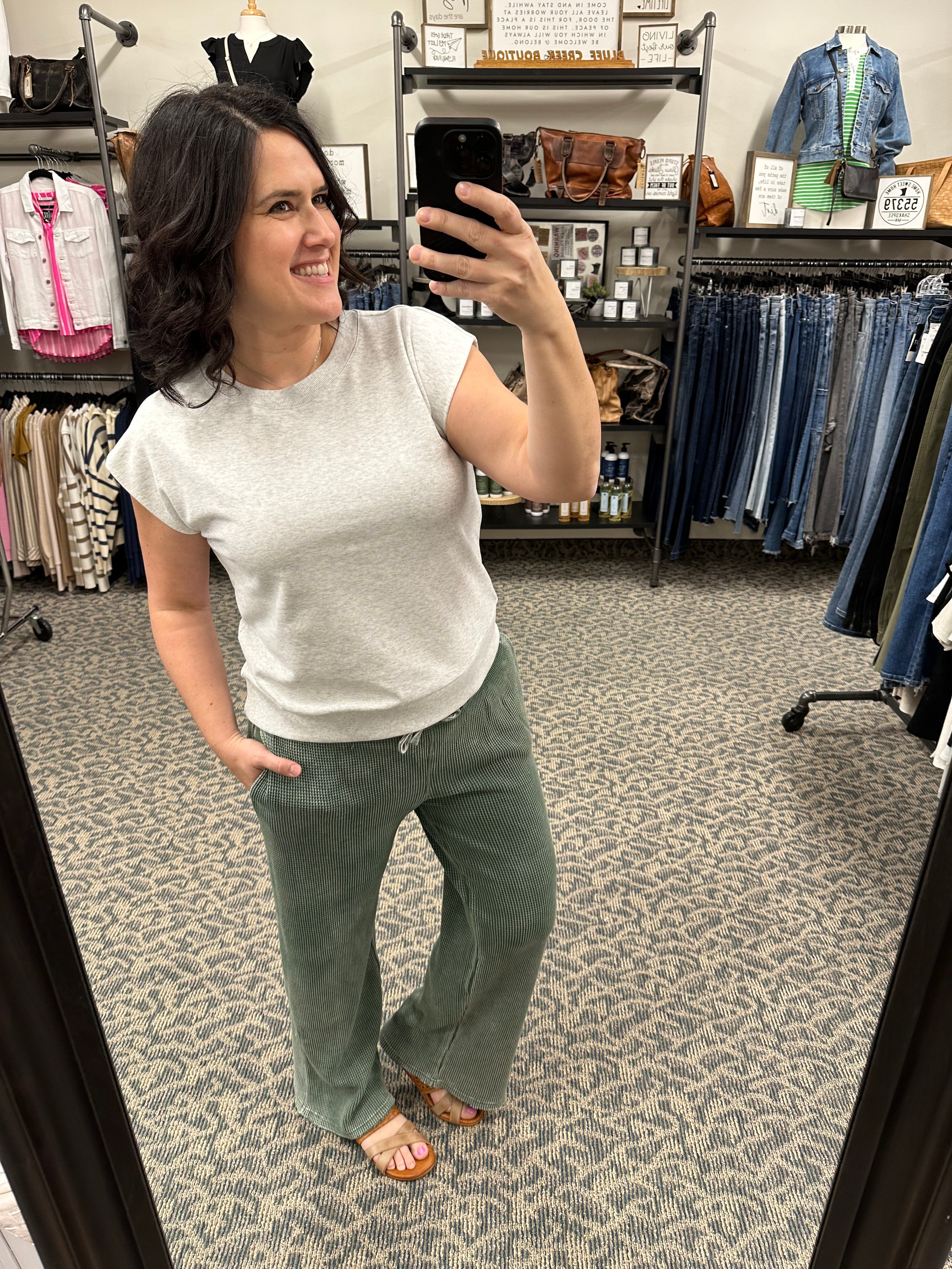 Distressed Mineral Washed Dark Basil Pants Bottoms - Pants MONO B