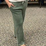 Distressed Mineral Washed Dark Basil Pants Bottoms - Pants MONO B