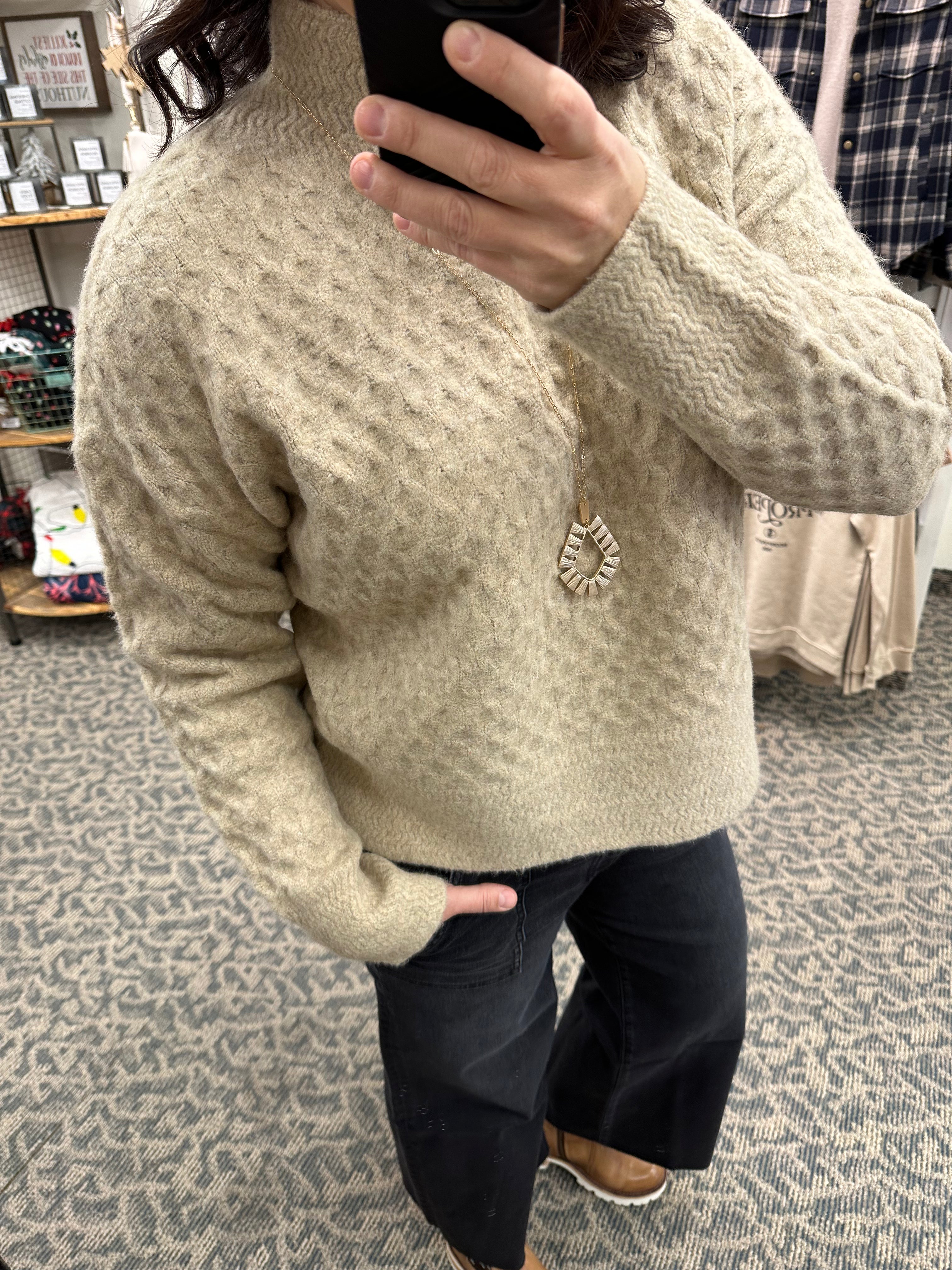 Oatmeal Adah High Neck Sweater Top - Sweater KUT FROM THE KLOTH