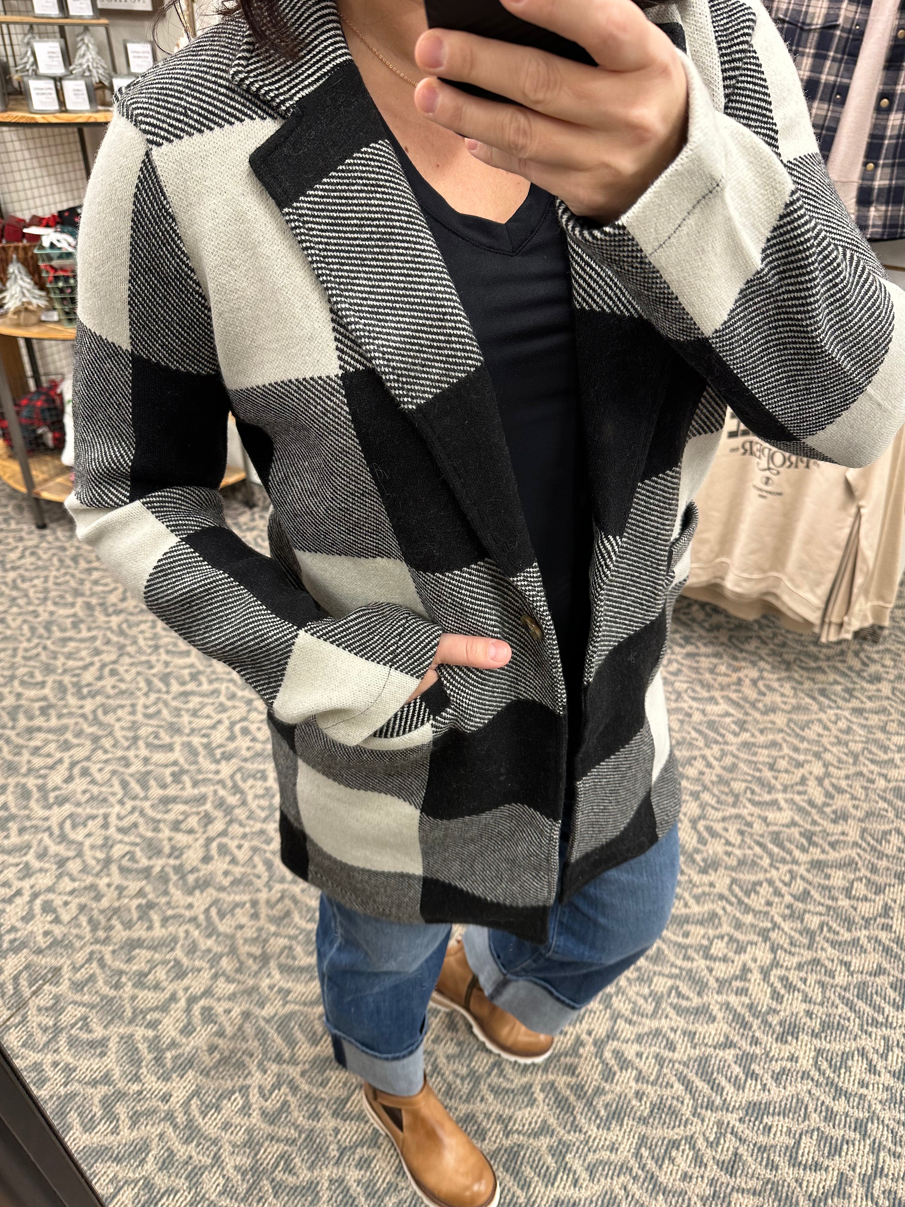 Kenzie Coat Black Ivory Plaid Outerwear- Jackets THREAD & SUPPLY
