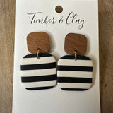 Black/white Square w/wood post Jewelry - Earrings Timber & Clay
