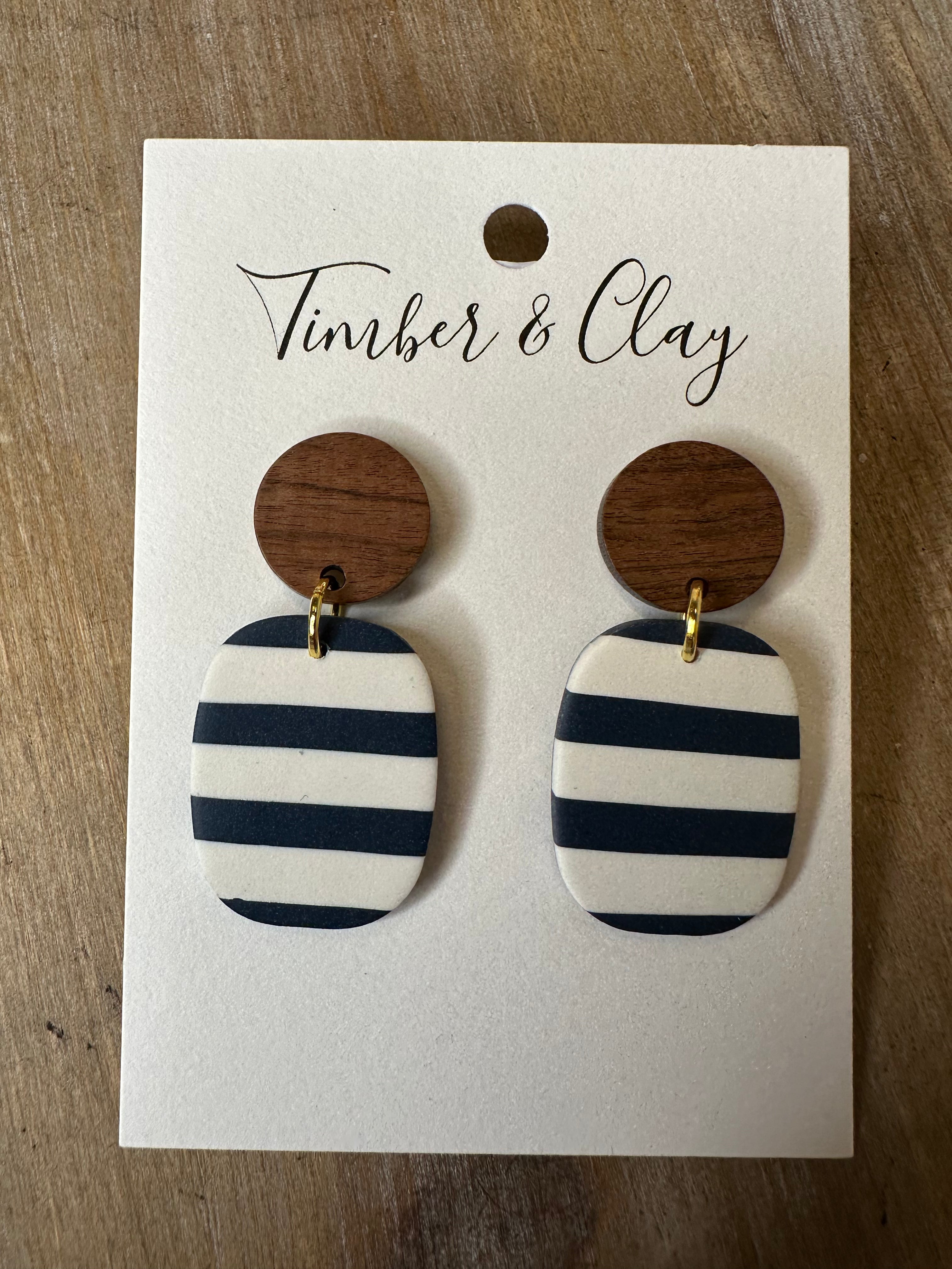 Rounded Rectangle Dangles w/wood post Jewelry - Earrings Timber & Clay