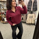 Oxblood Mailyn Half Zip Pullover Top- Sweatshirt RD International
