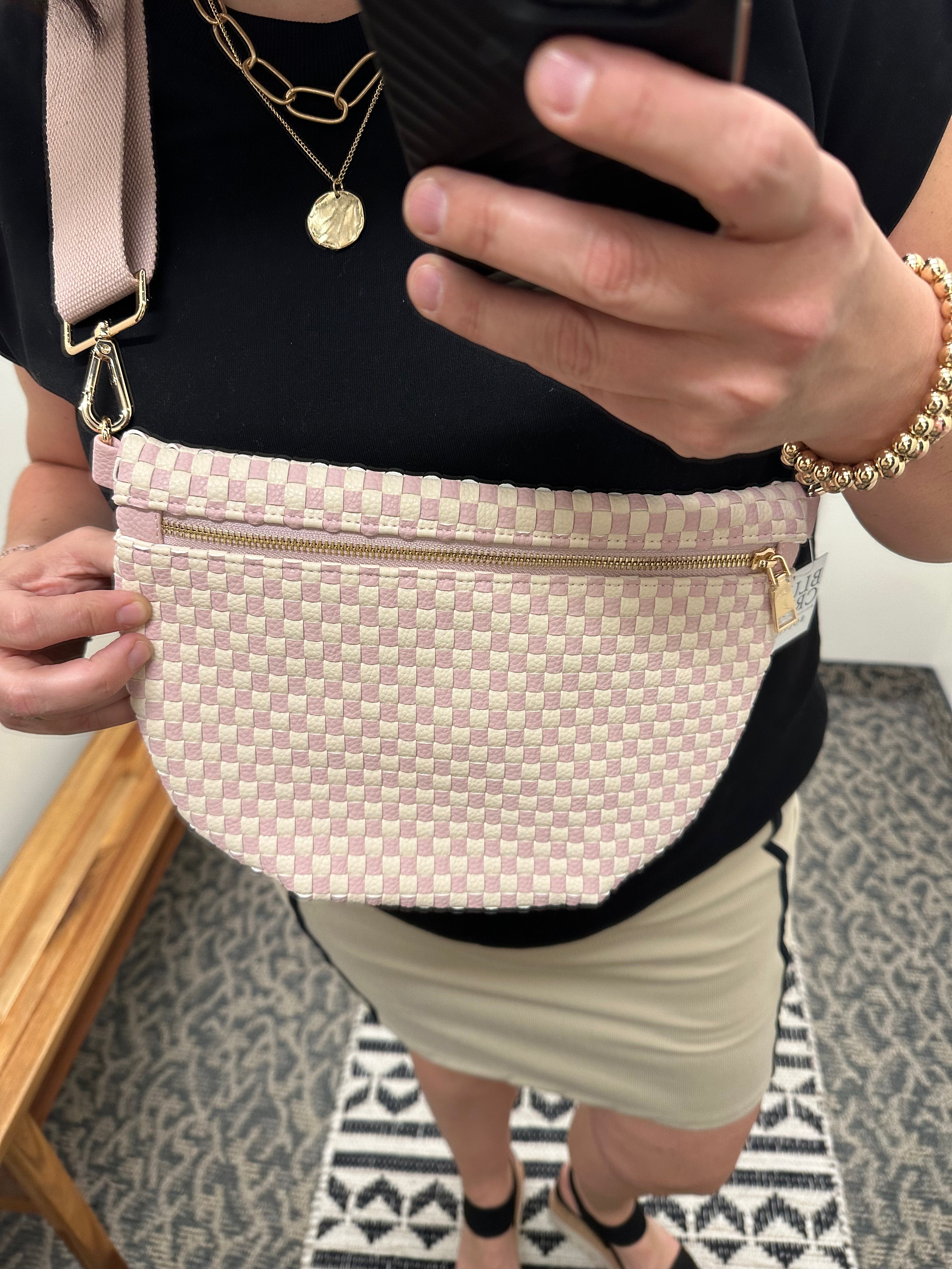 Westlyn Woven Bag (6 colors) Bags- Purses PRETTY SIMPLE WHOLESALE Checkered Blush