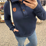 Jas Oxford Blue Button Neck Tops- Sweatshirt WANAKOME
