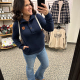 Jas Oxford Blue Button Neck Tops- Sweatshirt WANAKOME
