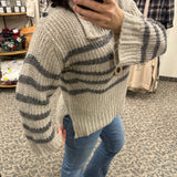 Stone Buttoned Turtleneck Sweater Top - Sweater Mystree