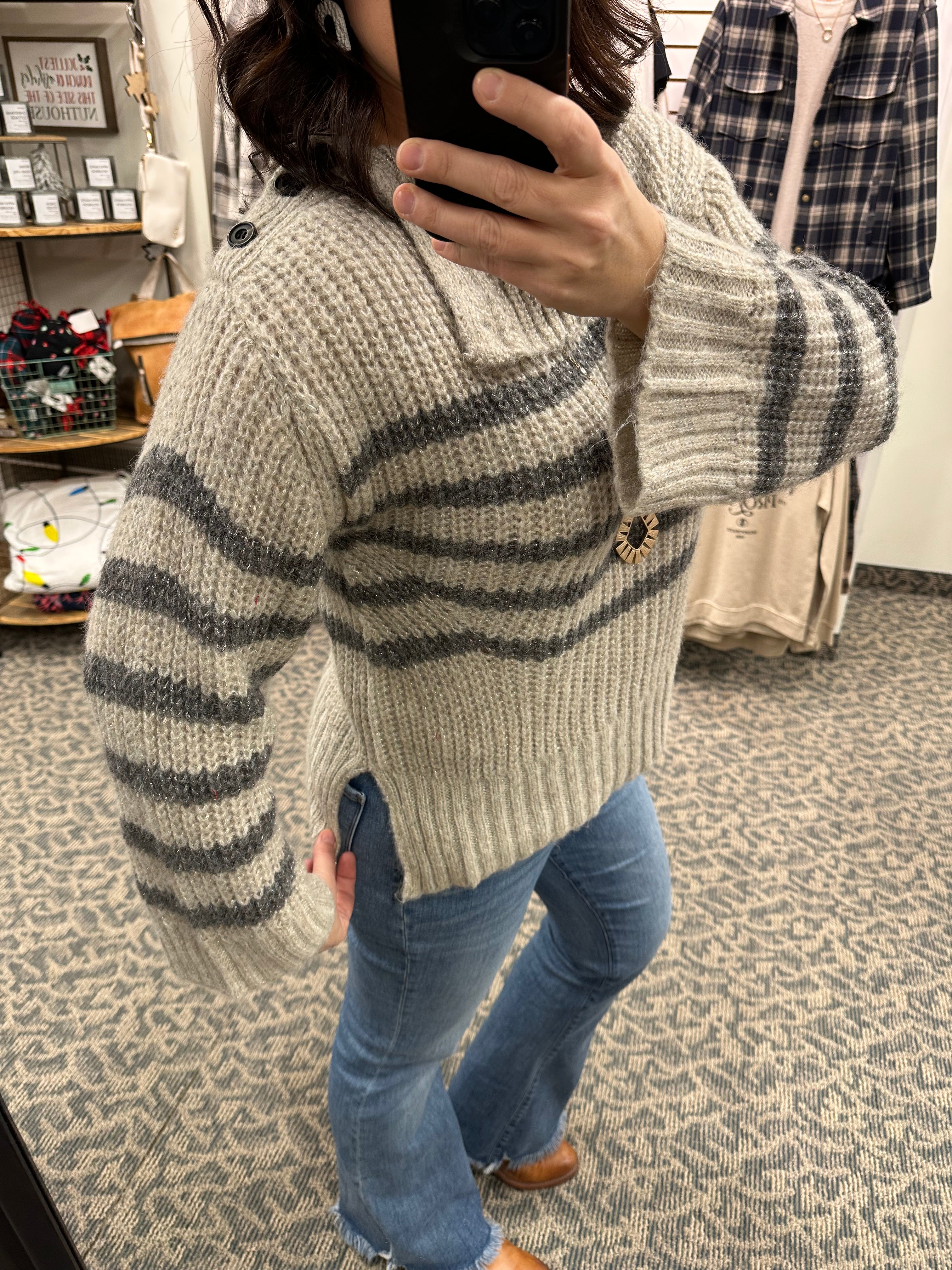 Stone Buttoned Turtleneck Sweater Top - Sweater Mystree