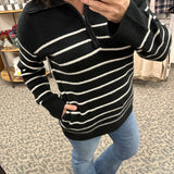Black/Ivory Striped Coralie Sweater Top - Sweater THREAD & SUPPLY
