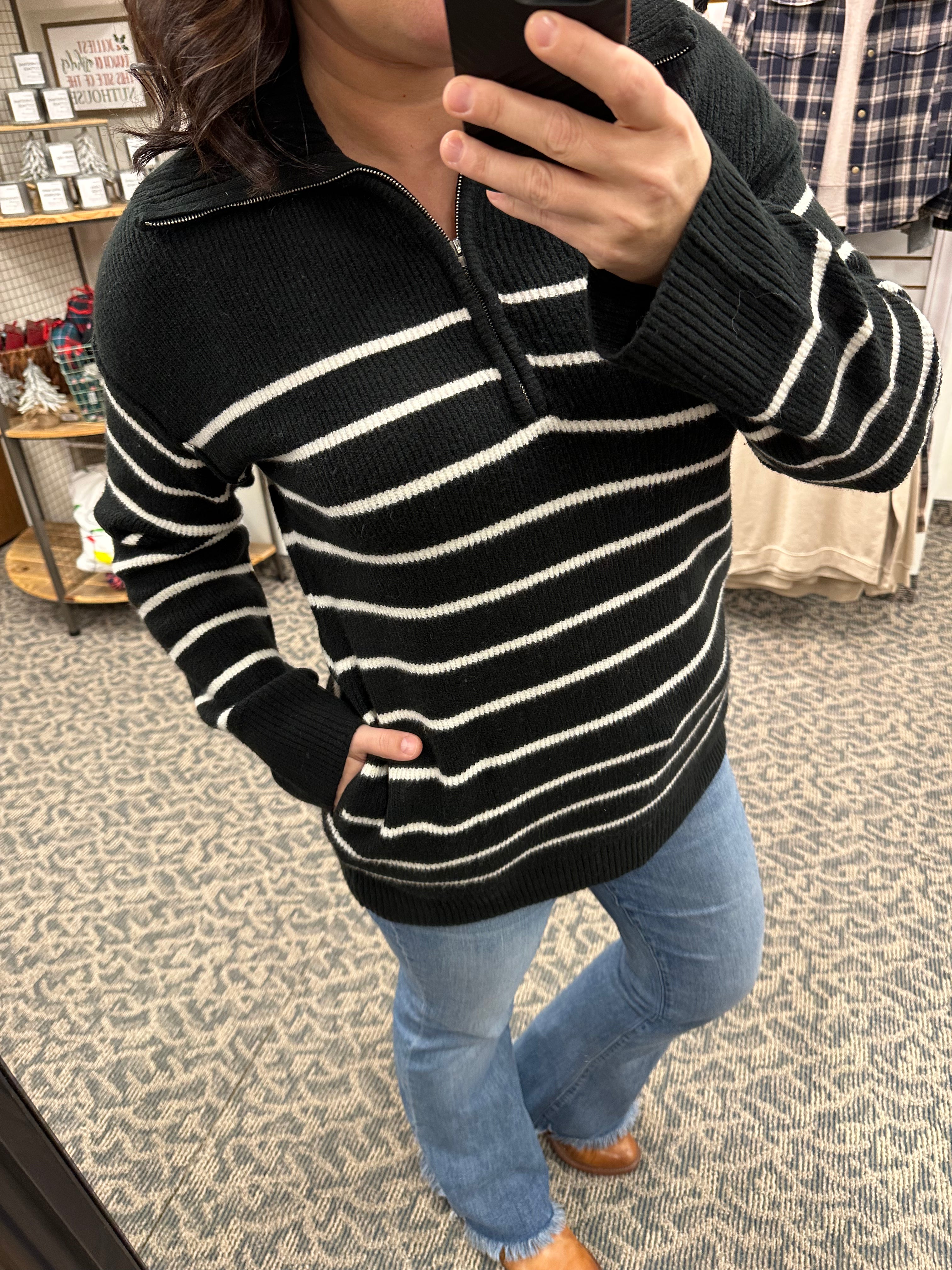 Black/Ivory Striped Coralie Sweater Top - Sweater THREAD & SUPPLY