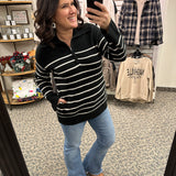 Black/Ivory Striped Coralie Sweater Top - Sweater THREAD & SUPPLY