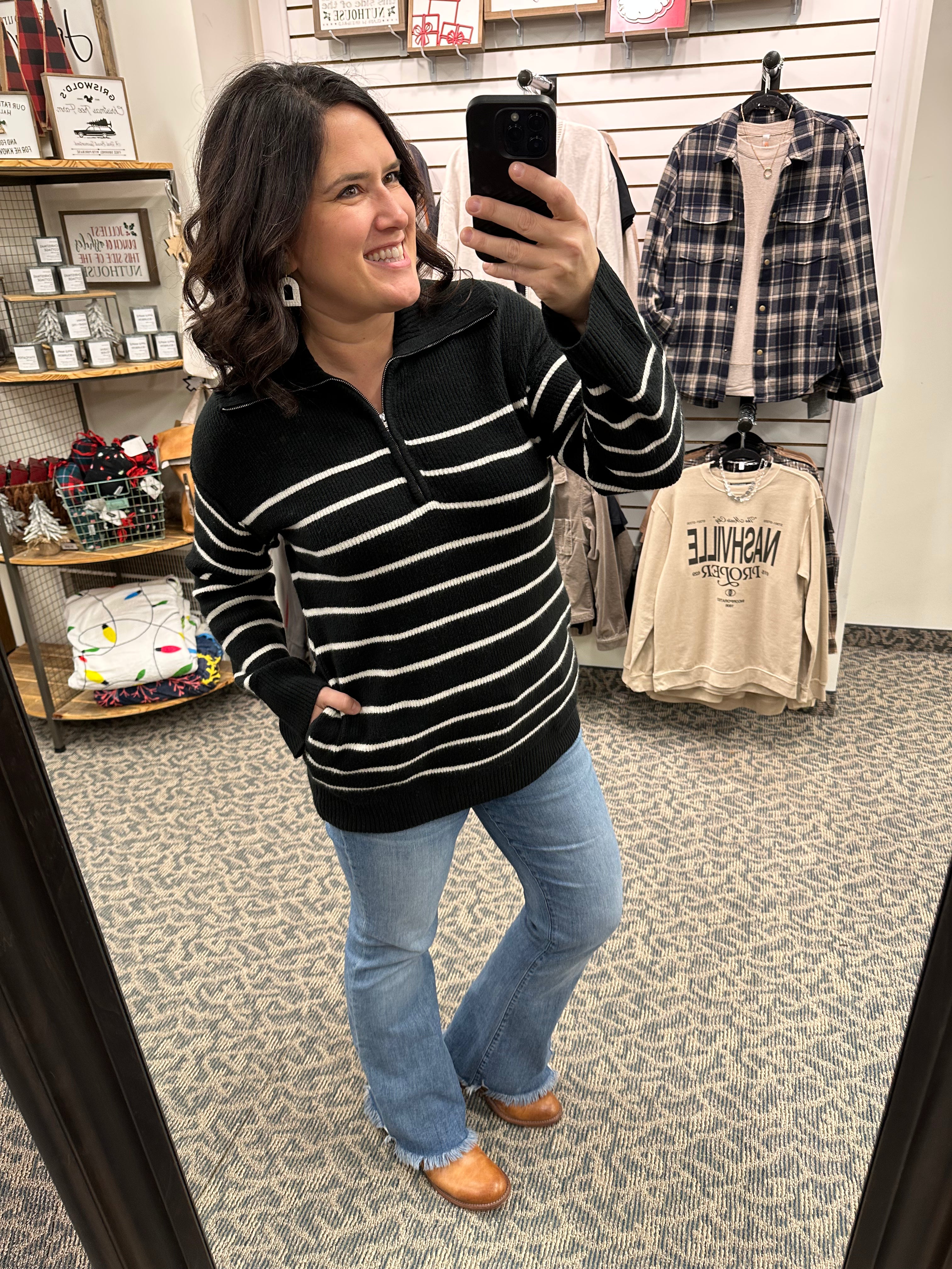 Black/Ivory Striped Coralie Sweater Top - Sweater THREAD & SUPPLY