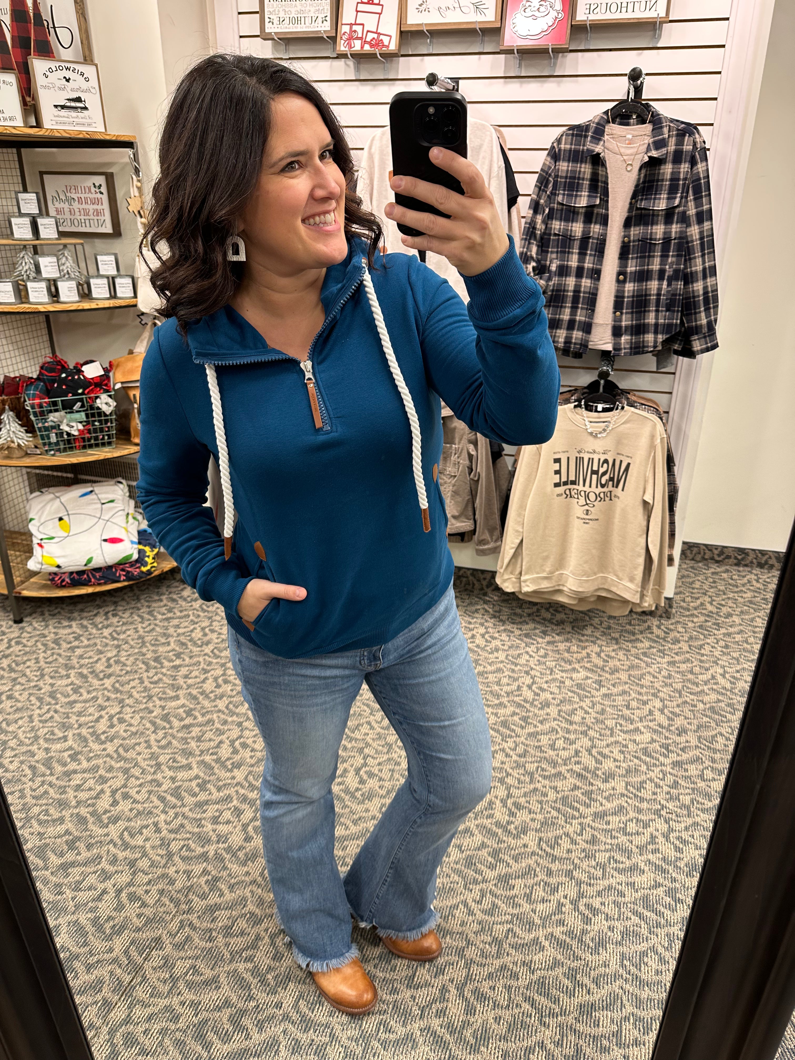 Real Teal Ivy Half Zip (Wanakome) Tops- Sweatshirt WANAKOME