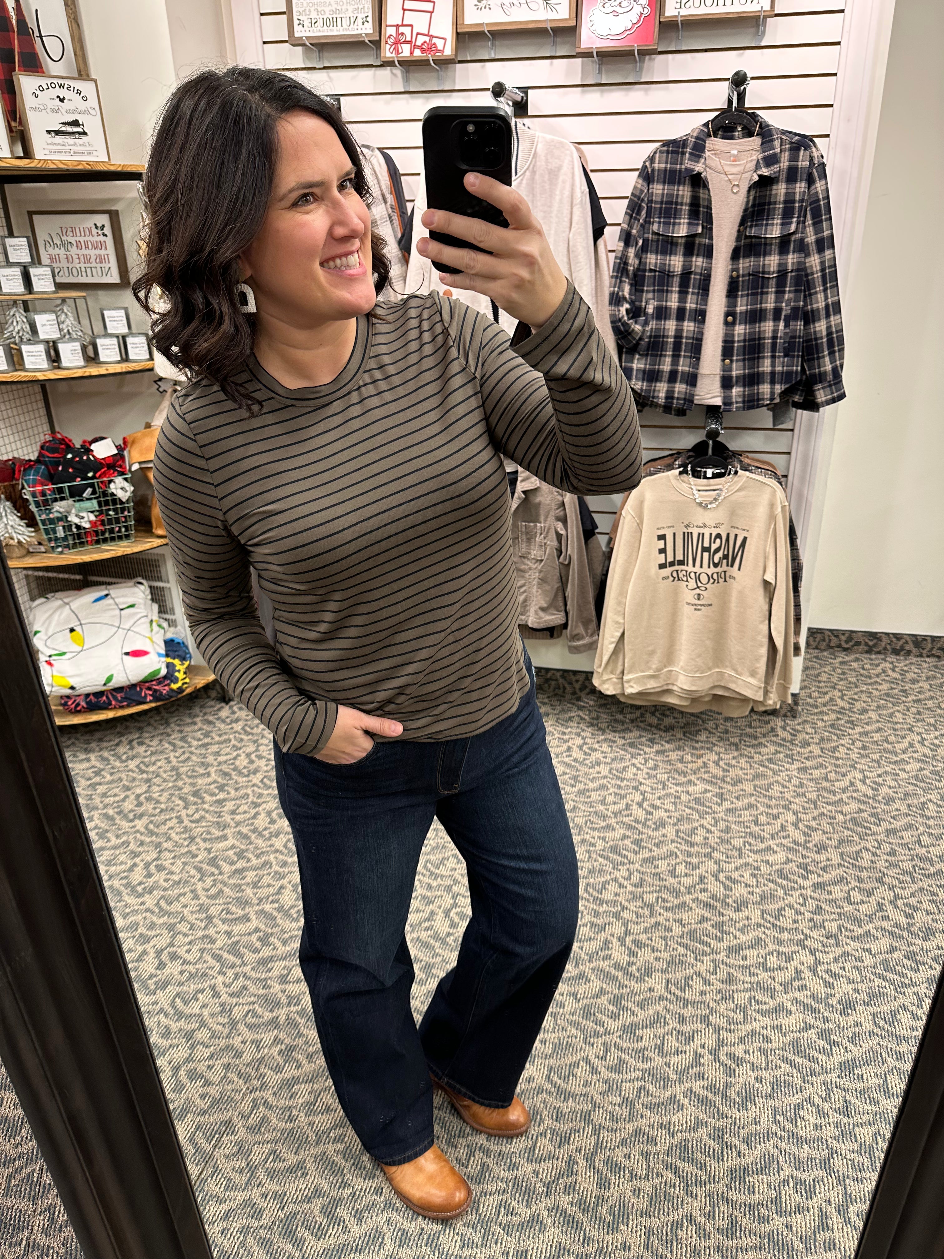 Olive/Black Stripe Stassia Top Top - Tee THREAD & SUPPLY