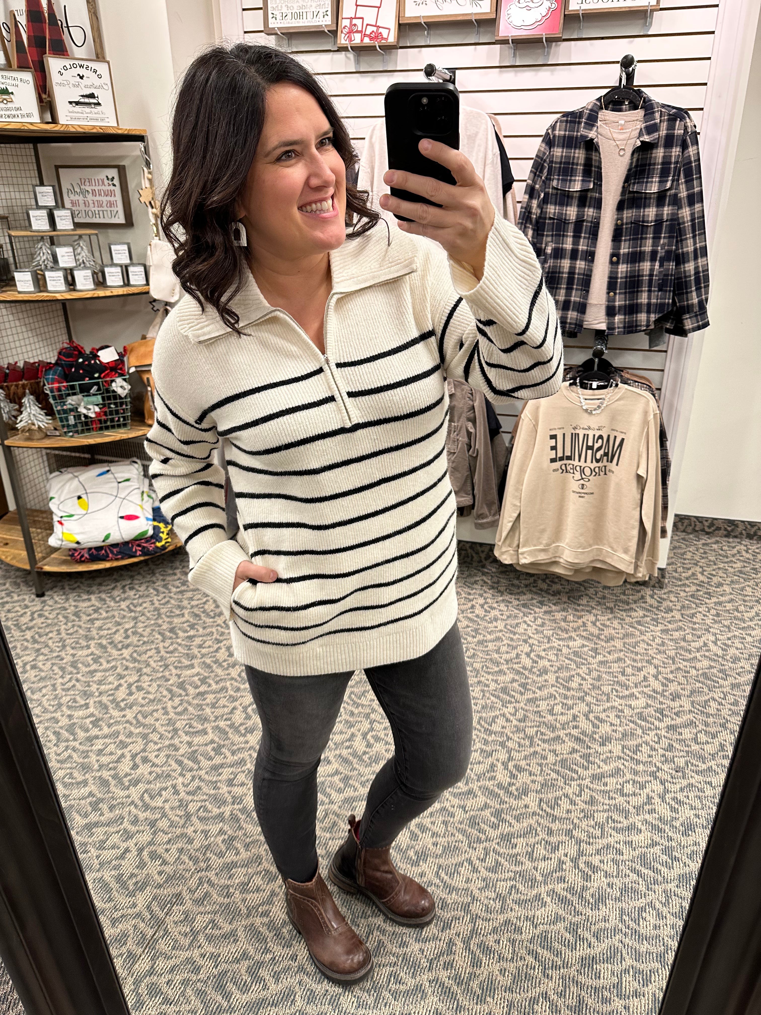 Ivory/Black Striped Coralie Sweater Top - Sweater THREAD & SUPPLY