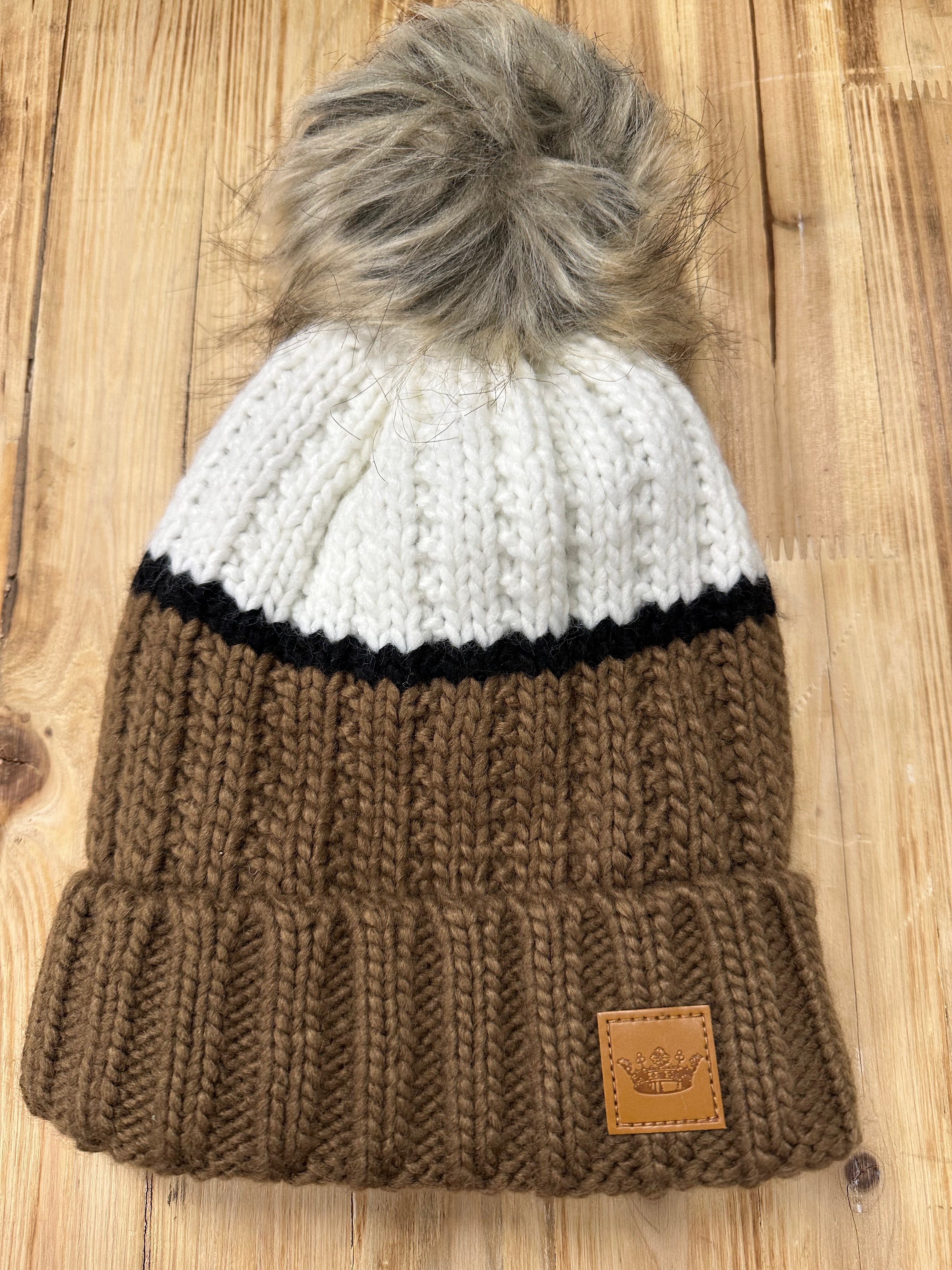 Brown & White Colorblock Hat Accessories - Hat PANACHE
