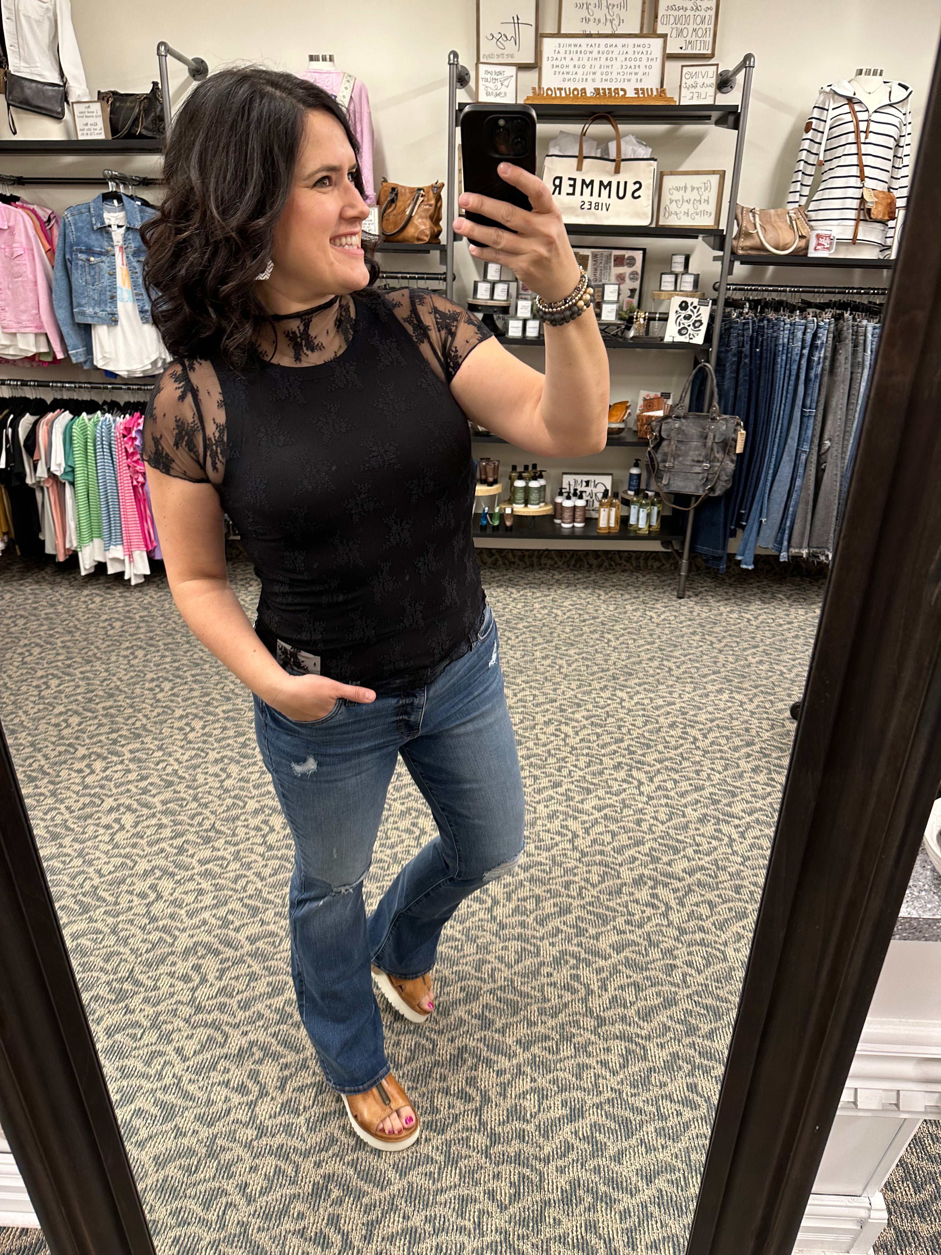 Black Lace Short Sleeve Top Top - Tee ZENANA