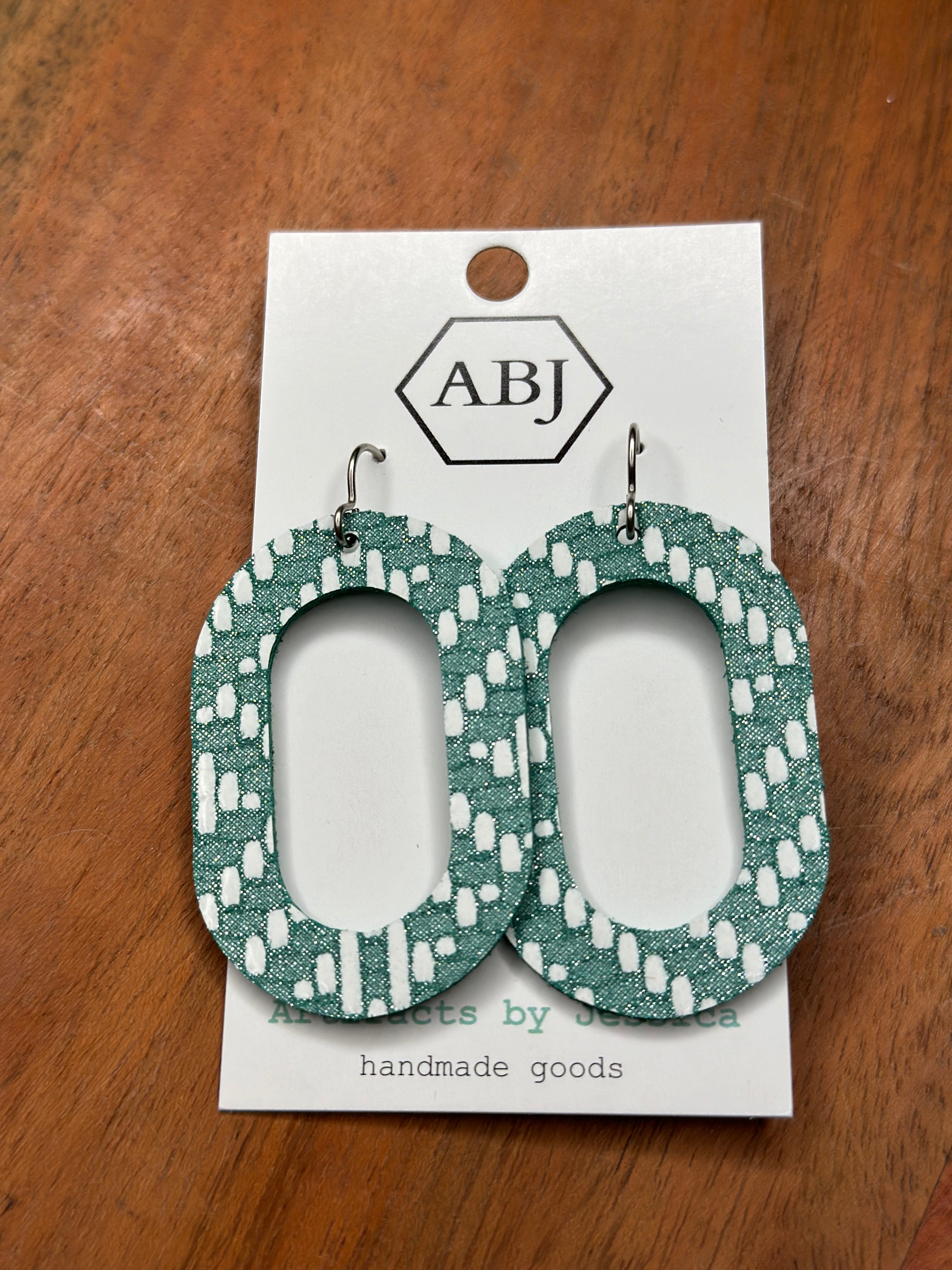 Mint green & White Oval Leather Earrings Jewelry - Earrings ARTIFACTS JESSICA LYNCH