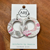 Pink Grey White Round Leather Earrings Jewelry - Earrings ARTIFACTS JESSICA LYNCH