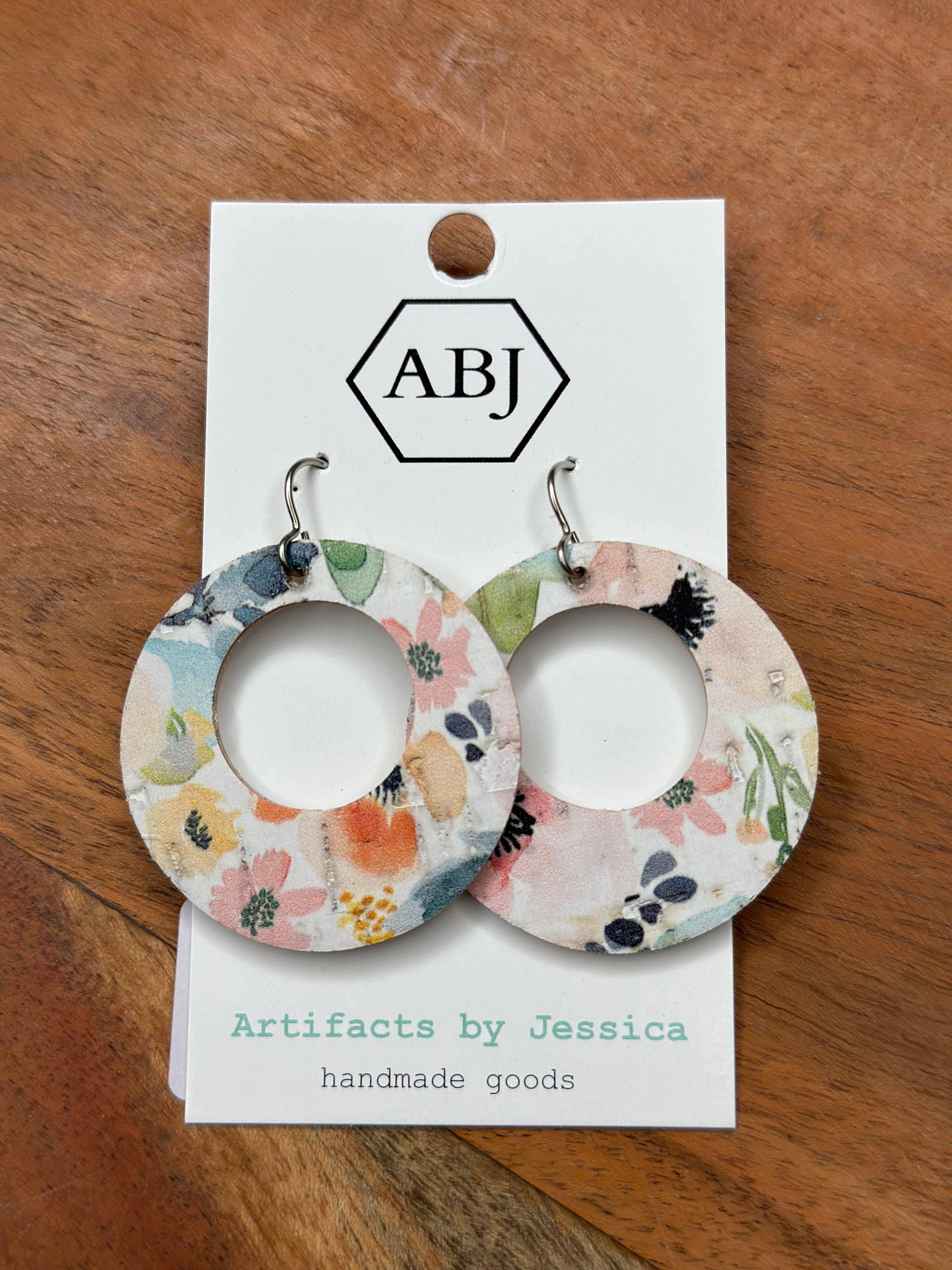 Coral pink green Round Leather Earrings Jewelry - Earrings ARTIFACTS JESSICA LYNCH