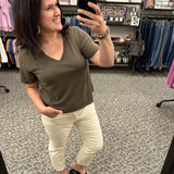 Ivy Green Pima Cotton V-Neck Tee Top - Tee MONO B