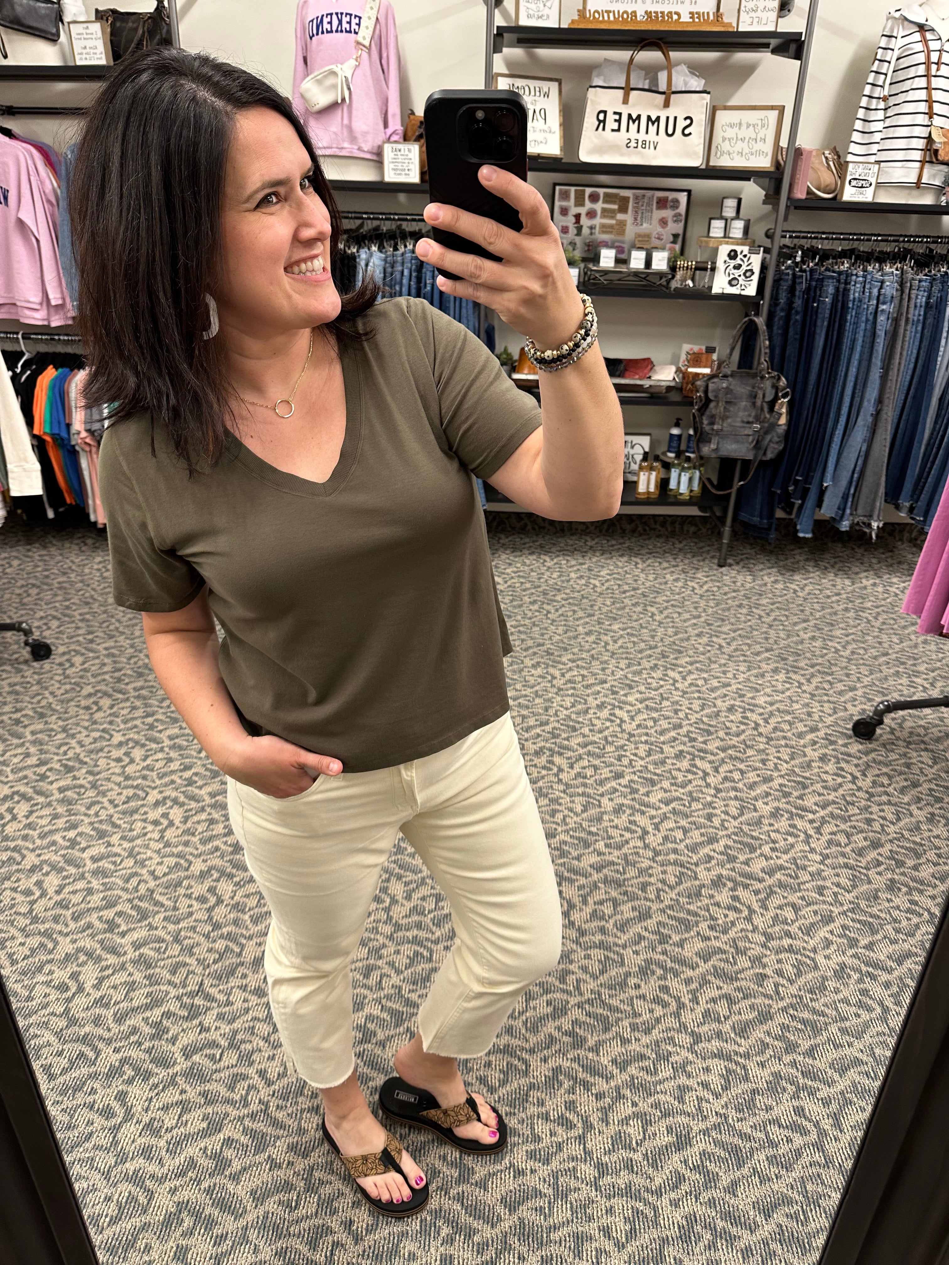 Ivy Green Pima Cotton V-Neck Tee Top - Tee MONO B
