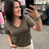 Ivy Green Pima Cotton V-Neck Tee Top - Tee MONO B