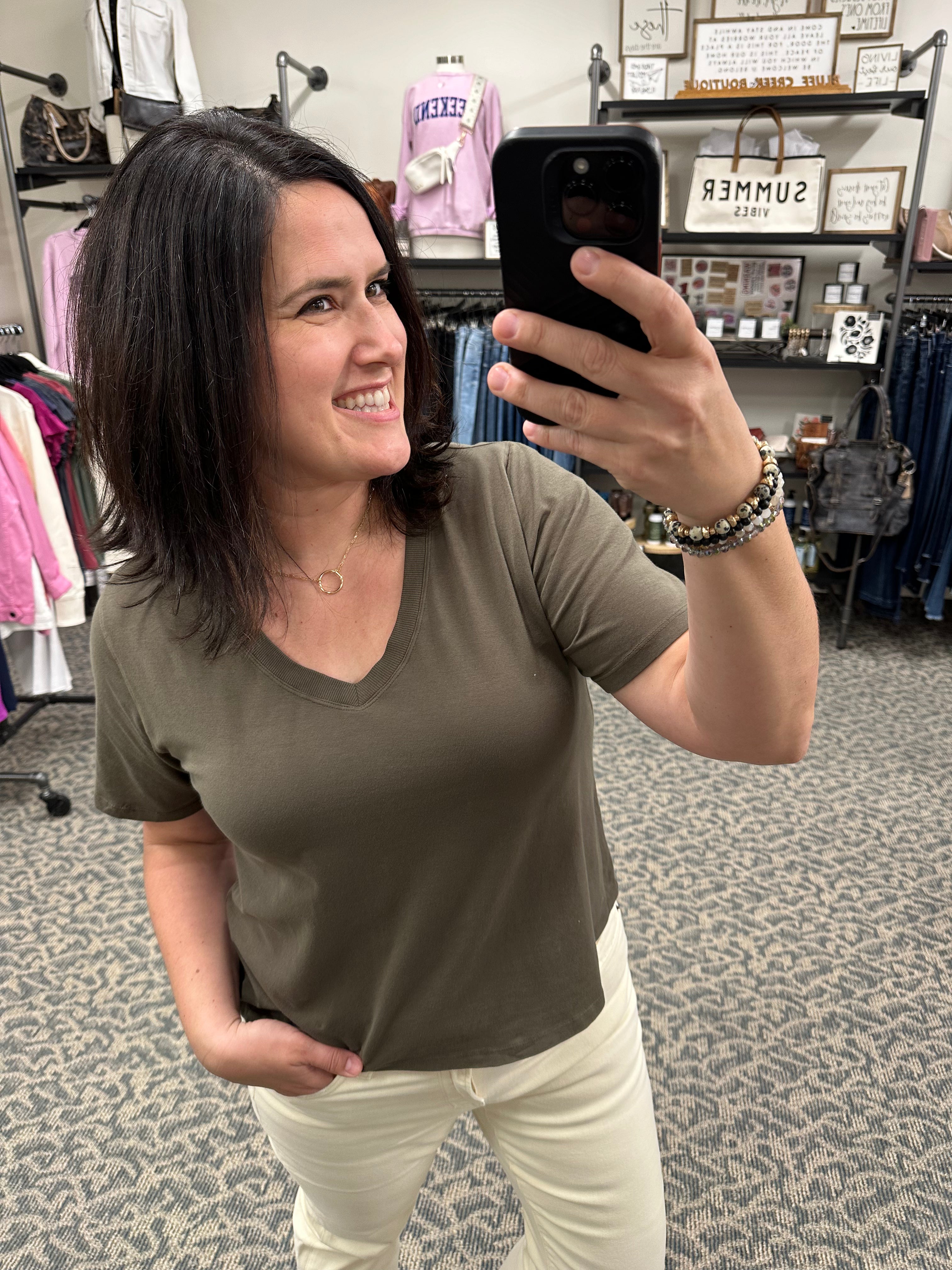 Ivy Green Pima Cotton V-Neck Tee Top - Tee MONO B